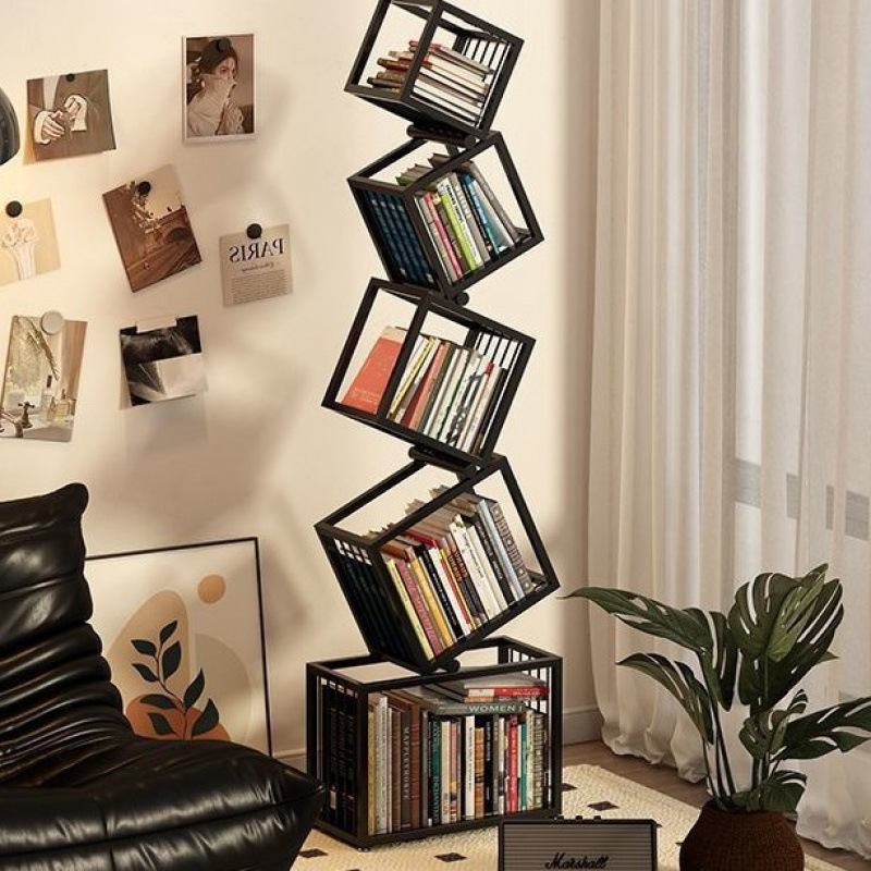Trendy Corner Irregular Vertical Creative Iron Bookshelf Floor-Standing Modern Minimalist Bookcase Corner Storage Rack for Living Room