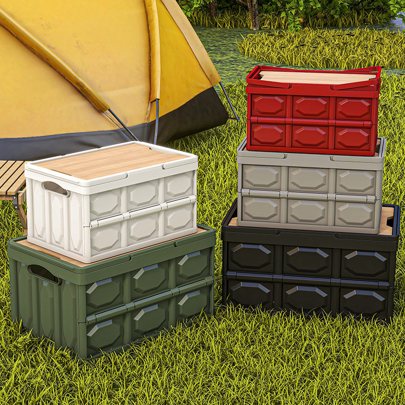 Caja de almacenamiento plegable de campamento al aire libre Caja de acabado de gran capacidad con tablero de madera Caja de almacenamiento de ropa Bajail del automóvil