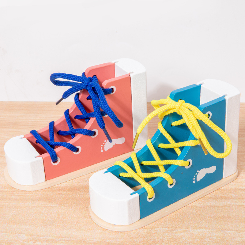 Material didáctico Montessori para aprender a atar cordones, práctica de atar cordones para bebés y niños, juguetes de educación temprana para áreas de jardín de infancia, zapatos.