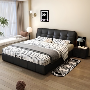 ✅ Modern Minimalist Bed Retro Cream Style Master Bedroom Double Bed Italian Minimalist Storage Internet Celebrity Black Puff