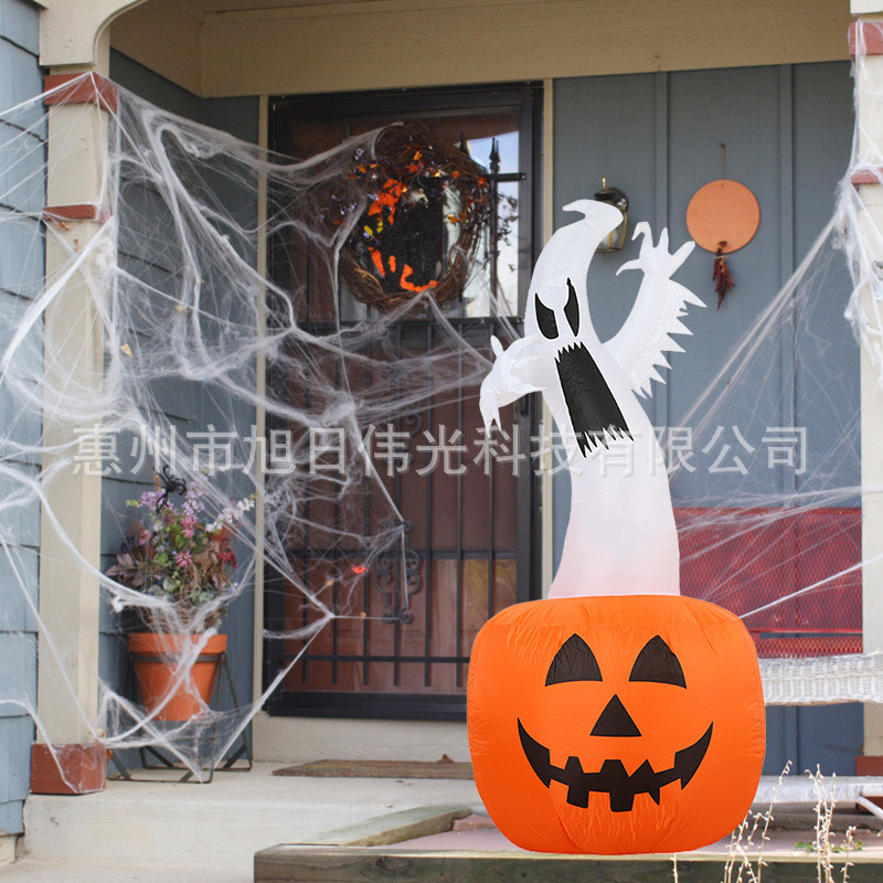 跨境亚马逊6ft南瓜白鬼精灵气模 万圣节鬼节恐怖气氛场景发光气模