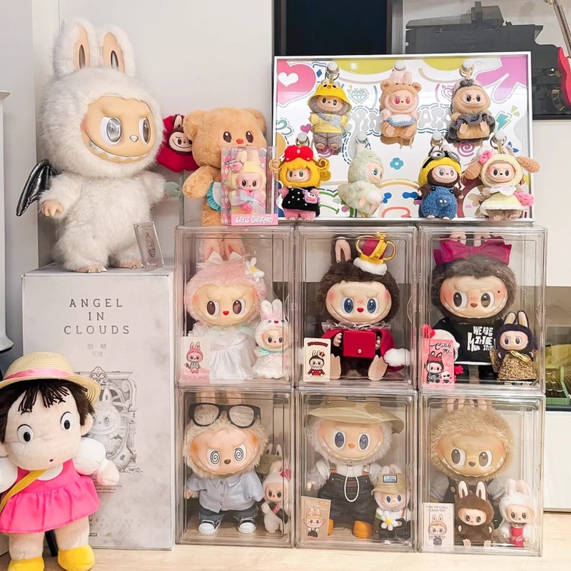 labubu三代展示盒盲盒收纳展示架拉布布坐坐派对马卡龙透明收纳盒|undefined