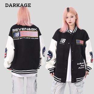 National fashion brand American retro college style baseball uniform jacket for men and women autumn and winter trendy loose flag embroidered jacket