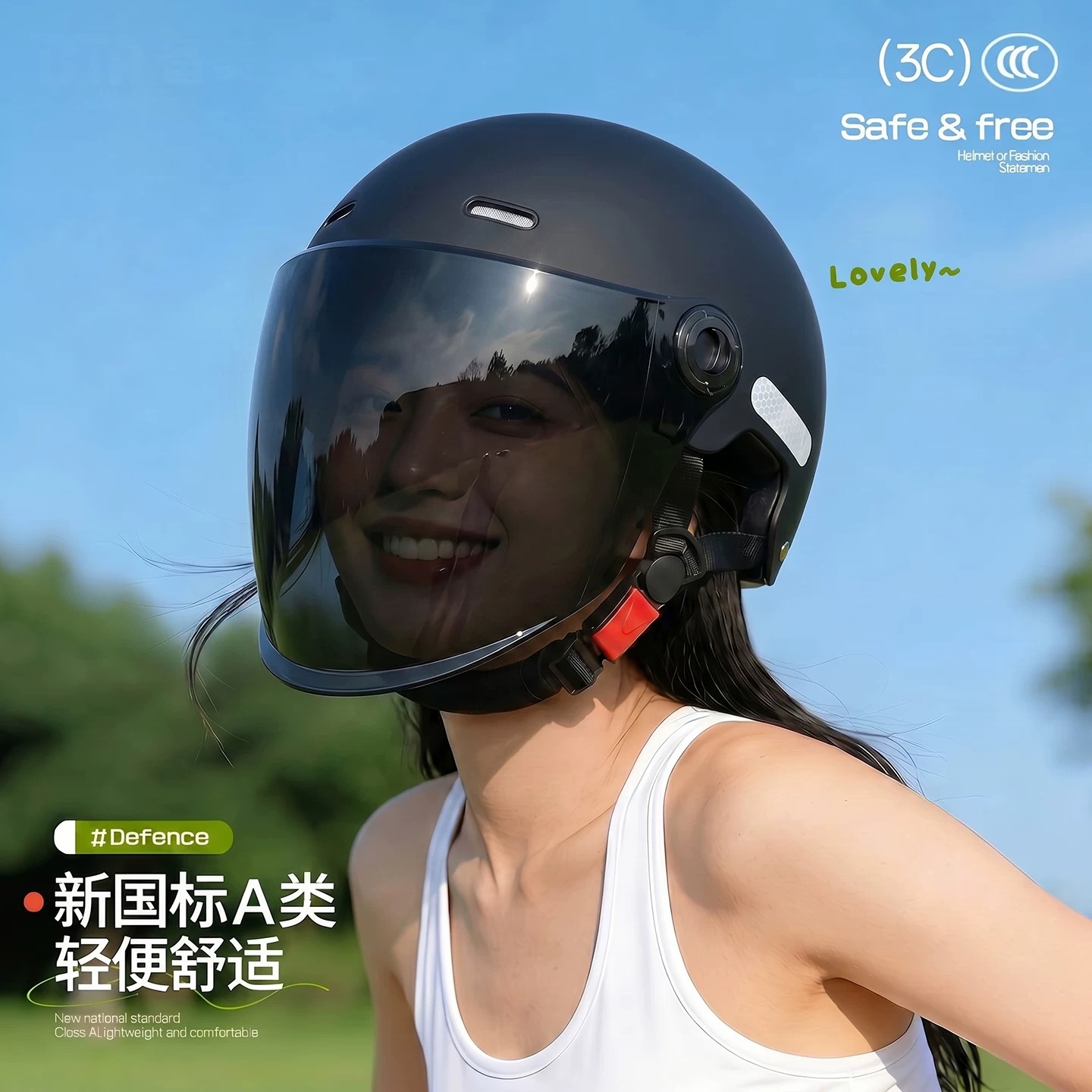 Helmet with 3C National Standard Certification for Electric Motorcycles, Unisex, Sun Protection, Dual Visor, Suitable for Summer and All Seasons, Safety Helmet