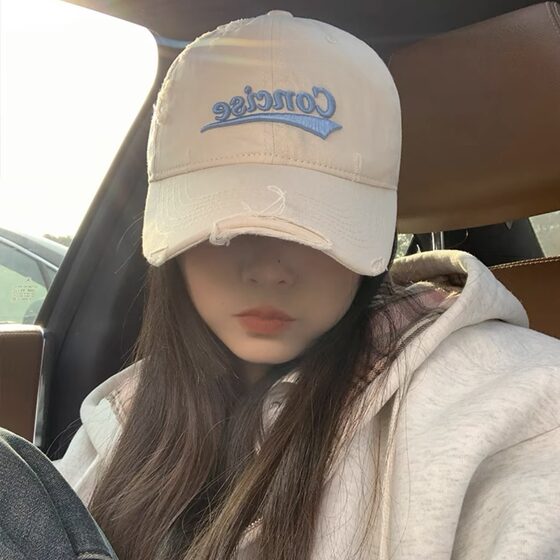 Letter Baseball Cap with Holes and Big Head Ware Men's and Women's Spring and Summer Wide Brim Casual All-match Face Show Small Soft Top Cap