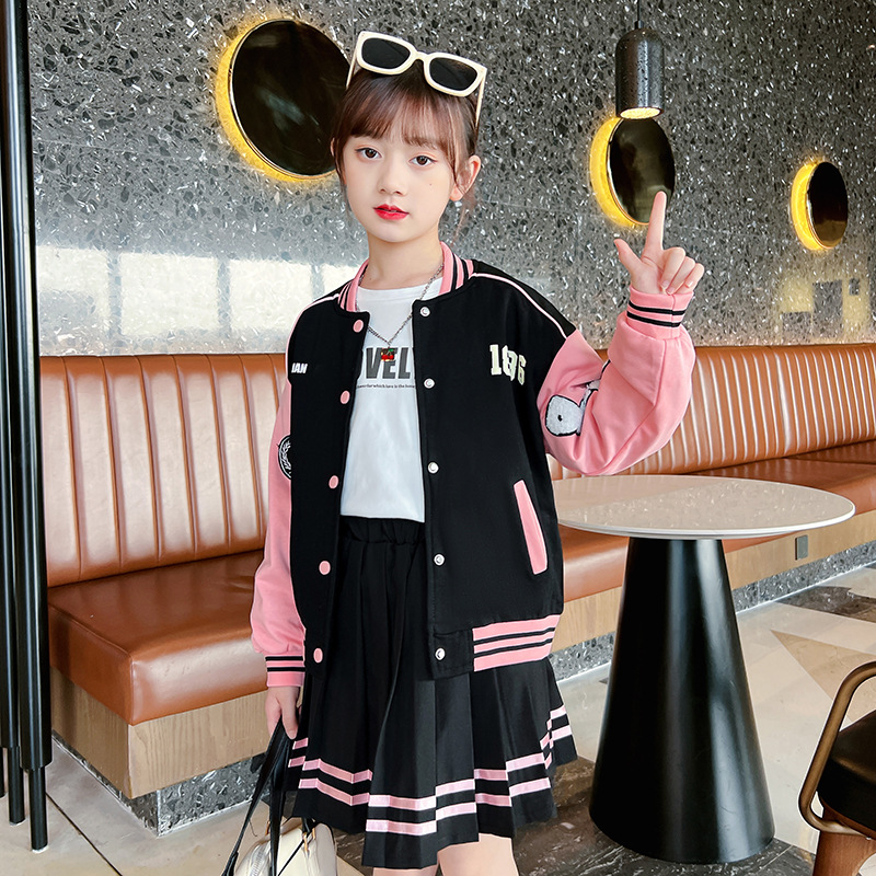 Set da ragazza Nuova tuta da baseball per bambini primaverili e autunnali Sport casual Gonna a pieghe alla moda in due pezzi JK uniforme_voghion.com