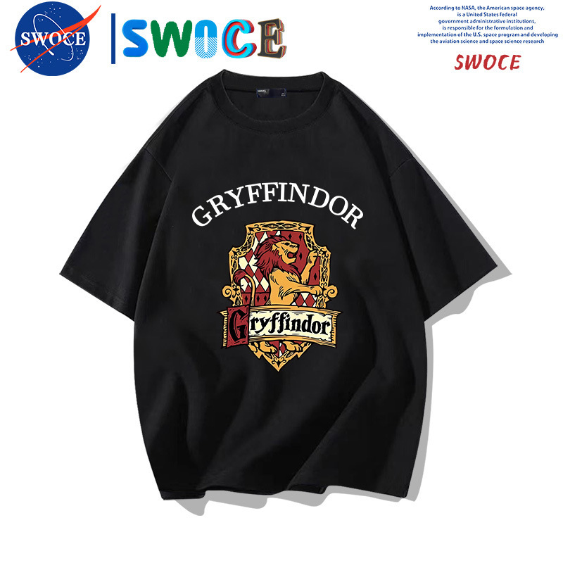 Harry Potter Gryffindor Cotton Short-sleeved T-shirt for Men and Women Summer Teenagers Fashionable Loose Shoulder Shoulder Half-sleeved Top