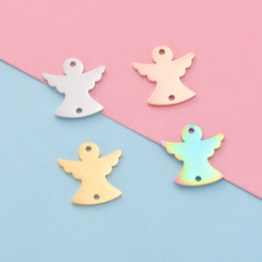 Mirror-polished stainless steel vacuum electroplated angel wings pendant accessory with double holes, 17mm