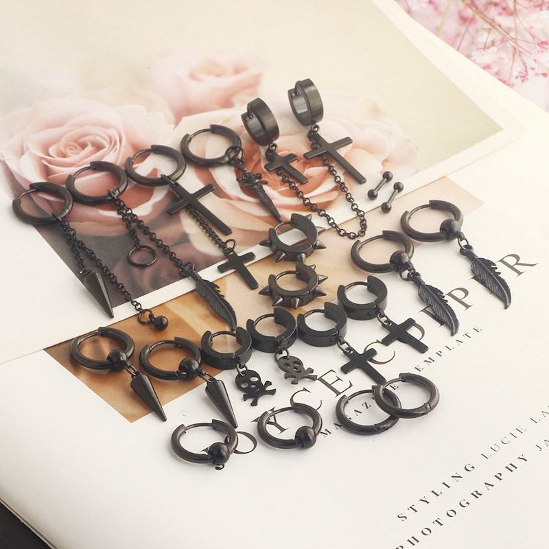 Fashion Titanium Steel Punk Earrings Stainless Steel Ear Jewelry Men Women Heart detail image 12