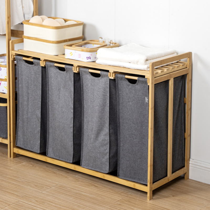 Cesta de ropa sucia de cuatro compartimentos de extracción de estantes de ropa sucia casera clasificación de cestas de ropa sucia de baño de ropa de lavandería