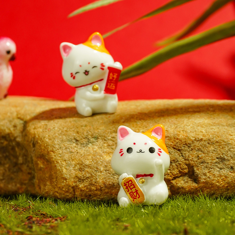 Mini regalos de animales, artesanías, simulación, decoración de escritorio de gato de la suerte, decoración de la consola central del automóvil, decoración pequeña