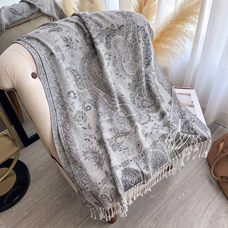 Chal de Jacquard con Flecos de Poliéster Térmico para Primavera