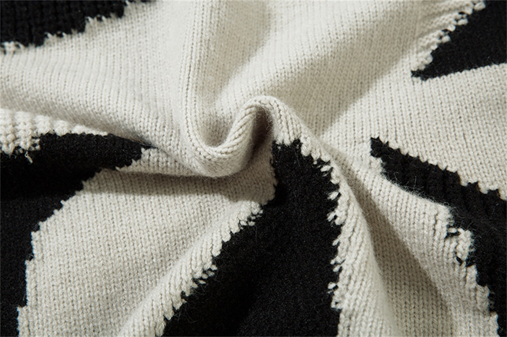 Patchwork Contrast Color Irregular Turtleneck Sweater