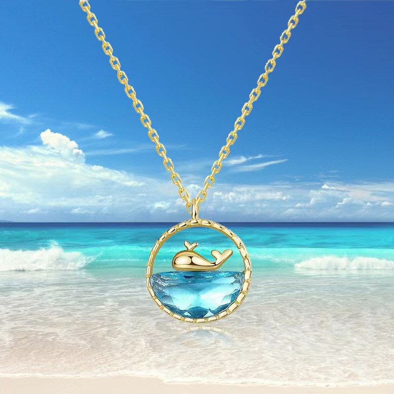 Copper Elegant Inlay Whale Artificial Crystal Pendant Necklace display picture 2