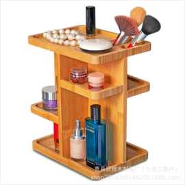 跨境木质化妆品收纳架桌面口红香水整理架厨房可旋转调料架首饰架