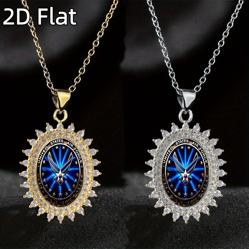 European and American Hot-Selling Glass Bead Air Force Emblem Rhinestone Pendant Necklace Exquisite Gift for Men and Women Cross-Border Alloy Jewelry European and American Hot-Selling Glass Bead Air Force Emblem Rhinestone Pendant Necklace Exquisite Gift for Men and Women Cross-Border Alloy Jewelry