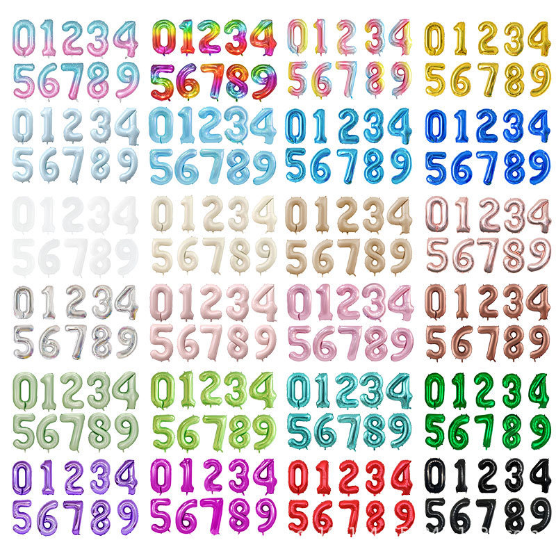 Cross-Border New Model 40-Pack Digital Number Balloons Aluminum Foil Balloons Starry Sky Gradient Purple American Version Large Birthday Macaron