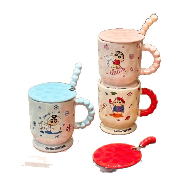 Tazas de agua de niñas lindas lápices pequeños nuevos tazas de cerámica con cubierta de cucharas tazas de café de oficina tazas de desayuno para niños