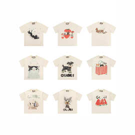高品质跨境.高版本G家新款动物卡通logo合集休闲男女短袖T恤短袖