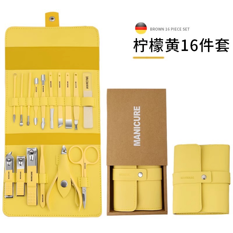 Kit de herramientas Pedicer 16 acero inoxidable Nail Cutter Kit Nail Cutter cucharas de orejas tijeras de piel muerta tijeras de uñas inclinadas