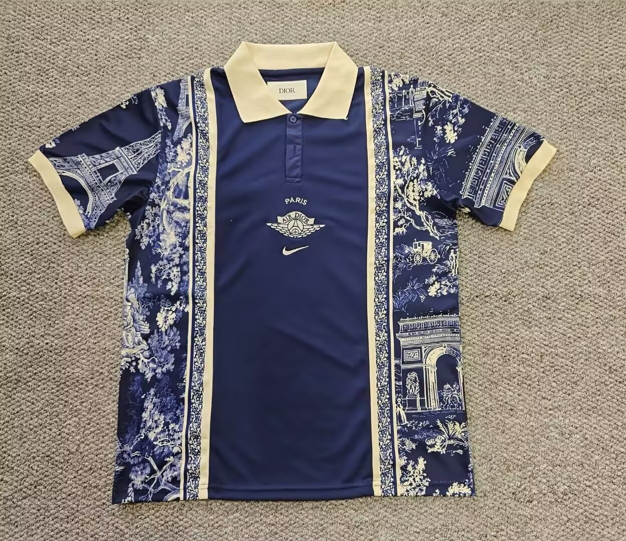 Dior x Nike Jordan Shirt Toile de Jouy Paris Navy Cream