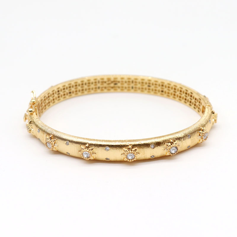 1 Piece Quantity Retro Round Copper Plating Inlay Artificial Gemstones Bangle