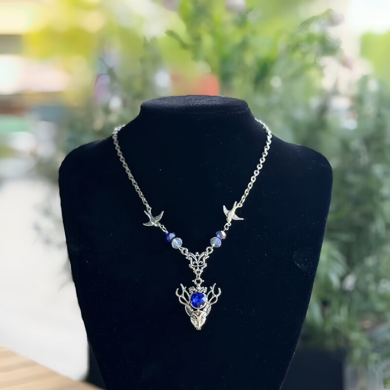 Independent Site Cross-Border Gothic Bird Palace Silver Deer Inlaid Sapphire Necklace Halloween Jewelry. Independent Site Cross-Border Gothic Bird Palace Silver Deer Inlaid Sapphire Necklace Halloween Jewelry.