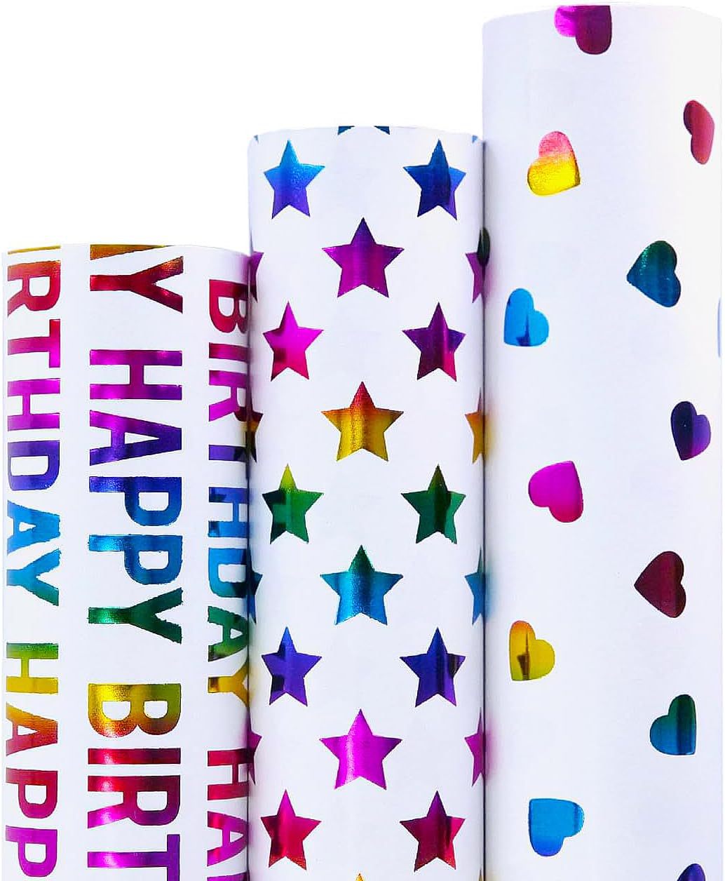 Amazon ofrece un paquete de regalos de cumpleaños de estampado de colores con líneas de puntos coloridos, papel de embalaje de regalo de amor en rollos
