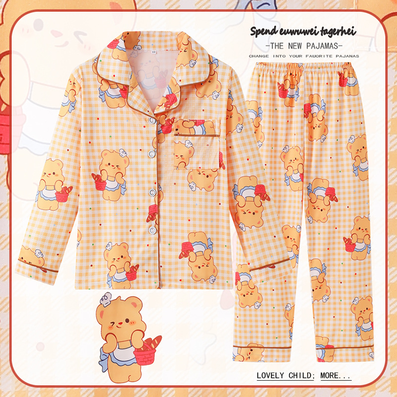 Pijamas para niños del sudeste asiático para niños de primavera y otoño para niñas de manga larga y solapa fina de dibujos animados LABUBU traje de otoño para niños grandes image 30