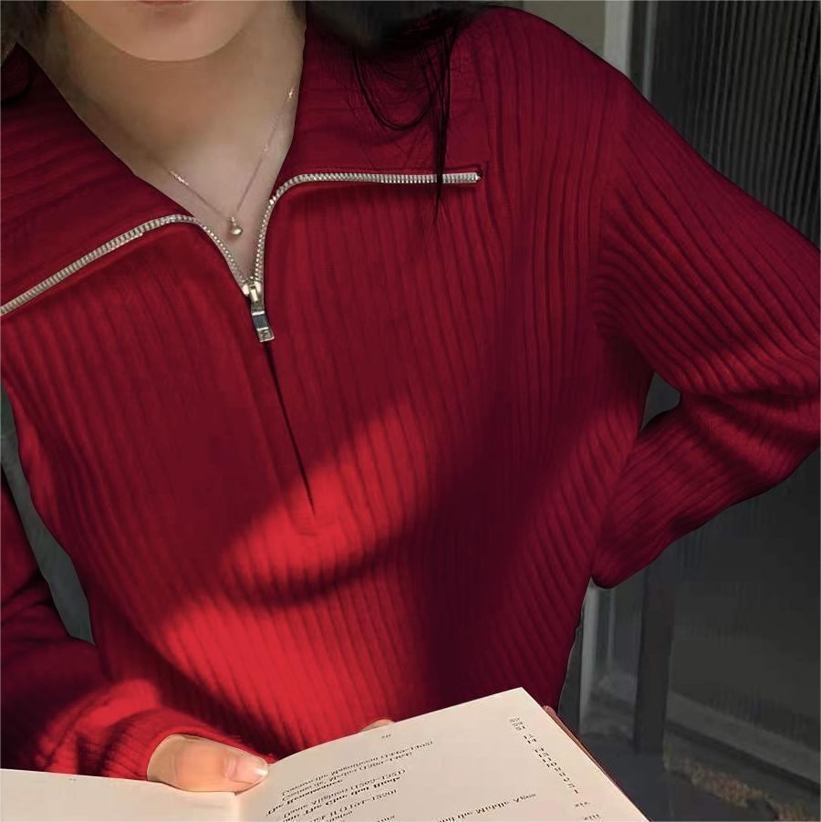 Diseño coreano con collar con cremallera, suéter de invierno de otoño, nueva moda, suelta y versátil, camiseta de punto superior image 5