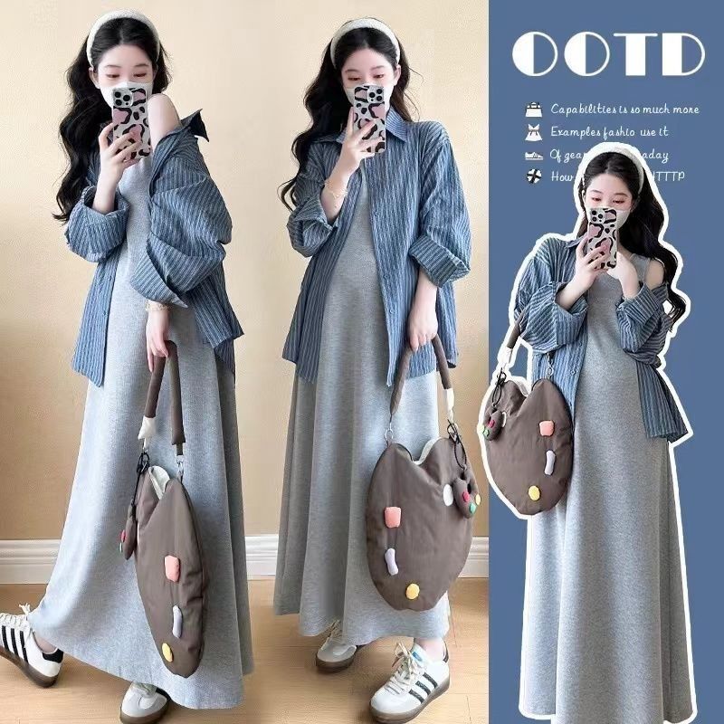 Maternity Dress Summer Style 2026 New Early Autumn Lazy Style Set Shirt Two-Piece Set Vest Long Skirt Spring and Autumn Season Maternity Dress Summer Style 2026 New Early Autumn Lazy Style Set Shirt Two-Piece Set Vest Long Skirt Spring and Autumn Season