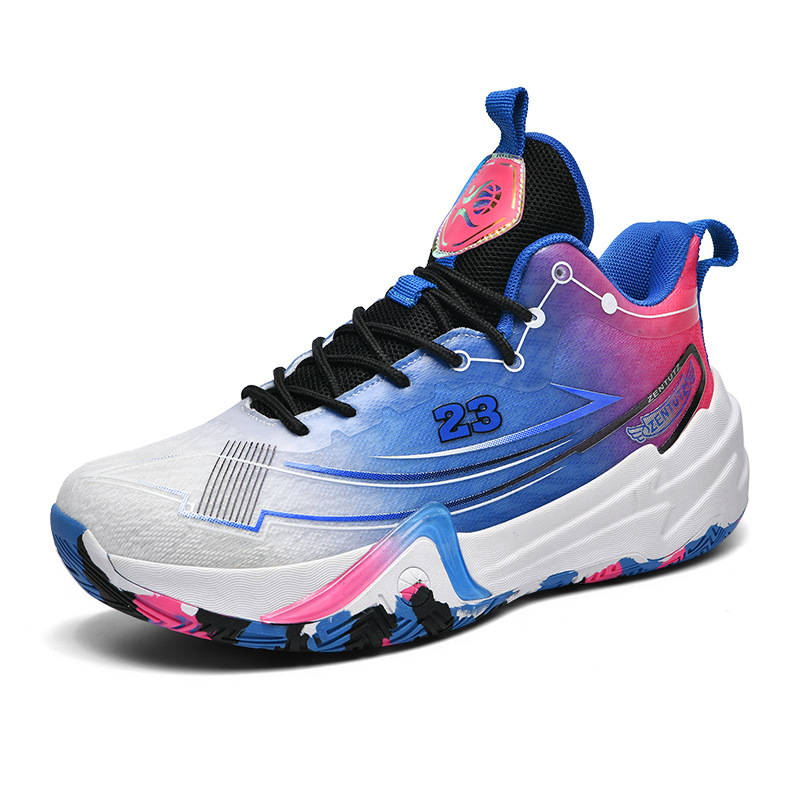 Primavera de moda nuevo tipo de zapatos de baloncesto Duan Duan para hombres mallas respirables zapatos de alta altura antideslizantes fricción sonido