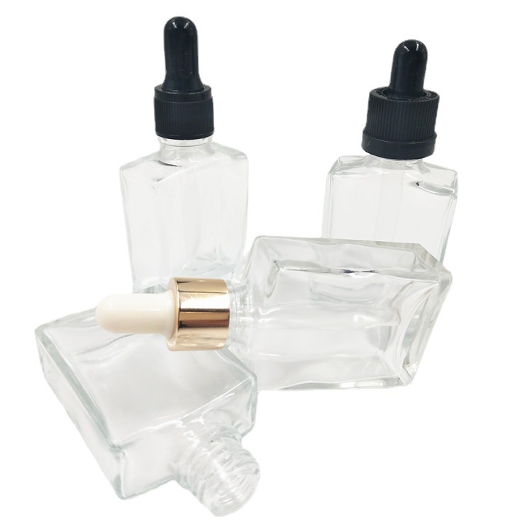 现货批发 30ml 矩形玻璃破 精油瓶 扁方玻璃瓶 配滴管盖 防盗盖