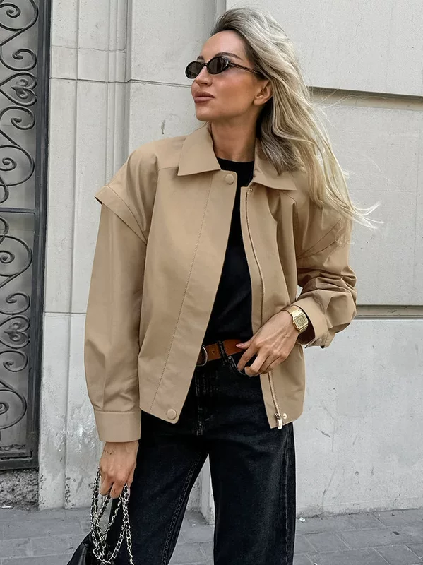 Хаки плащ-накидка, дизайнерская куртка, французский стиль, oversize, тренд сезона