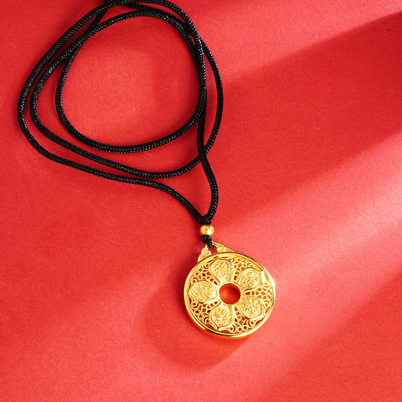 Vietnam arena oro cinco Fu hueco anillo collar de nudo ajustable estilo chino retro aleación Yiwu suministro al por mayor