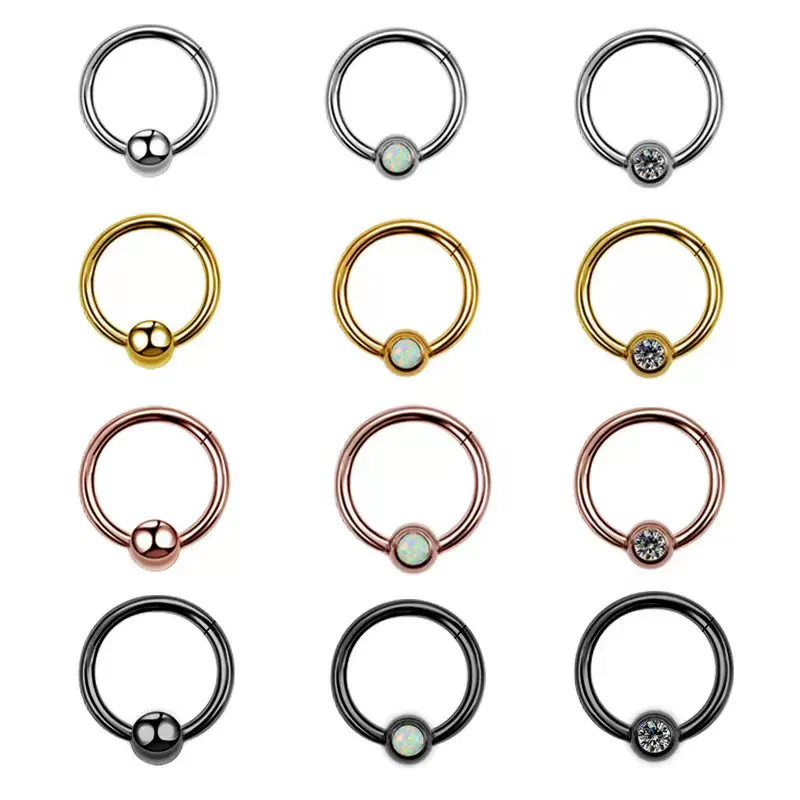 跨境热销316不锈钢多用途夹球镶钻开口圈无缝圈 鼻环鼻圈工厂直销