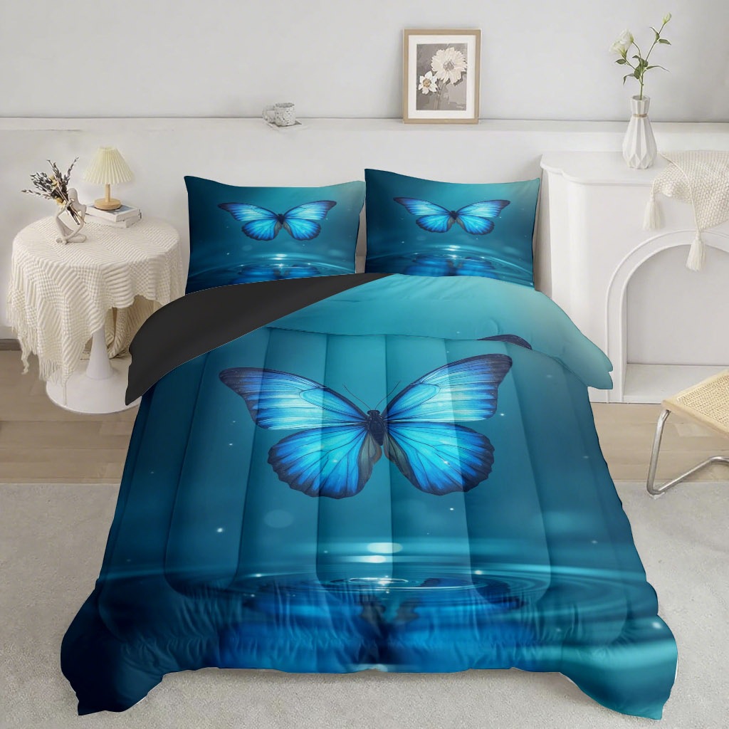 TEMU / JIT transfronterizo mariposa multicolor impresión digital HD 180gms edredón conjunto de ropa de cama