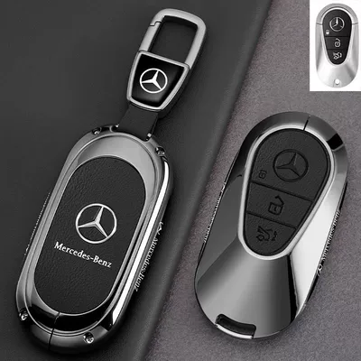 Mercedes-Benz E300L Key Cover 25 | Car key bag - leather-texture-mercedes-benz-c-class-leather-texture-piano-black-car-logo-trapezoid-buckle