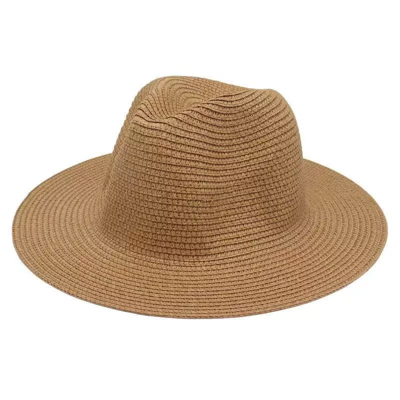 [跨境热卖纯色女士草帽巴拿马礼帽爵士帽沙滩防晒遮阳帽Wish Hats]