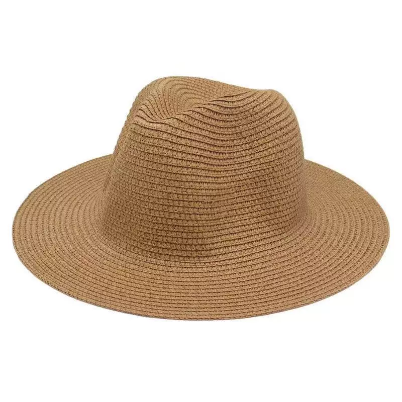 [跨境热卖纯色女士草帽巴拿马礼帽爵士帽沙滩防晒遮阳帽Wish Hats]
