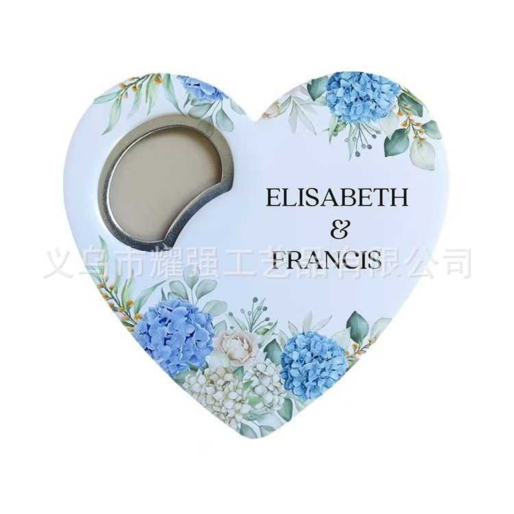 Abridor de botellas con forma de corazón de Amazon, de plástico, imprimible con UV, publicitario, creativo, para bodas, recuerdo, imán.