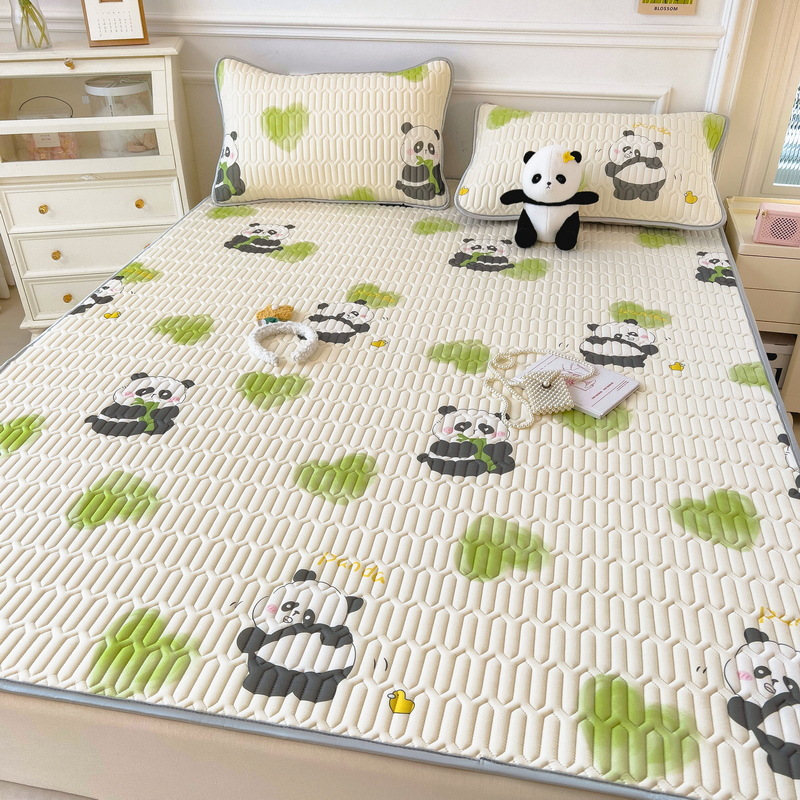 Summer Latex Cooling Mat Three-Piece Set, Thickened Bed Sheet Style, Ice Silk Mat, Foldable, Suitable for Student Dormitory, Air-Conditioned Soft Mat, Cool