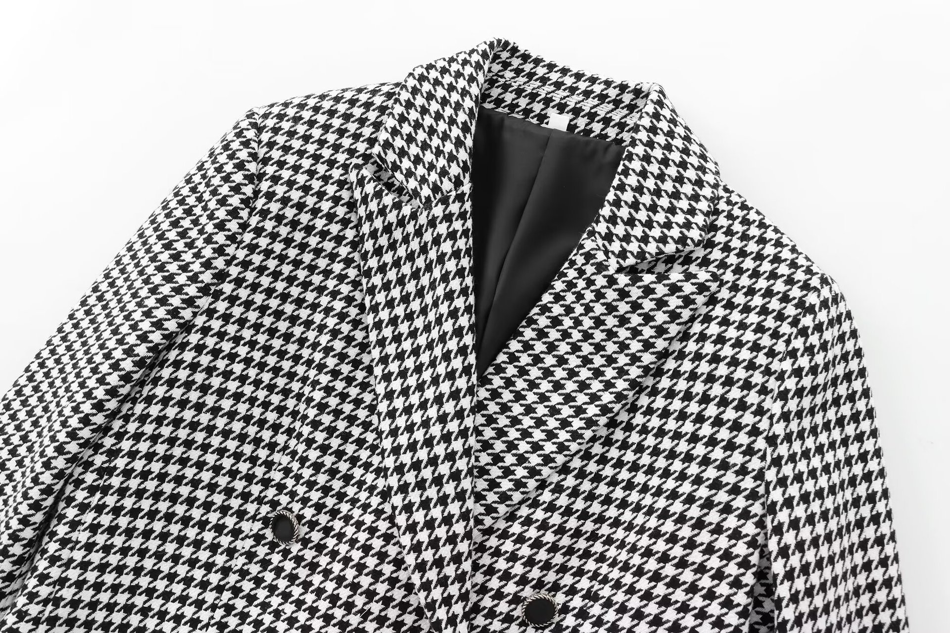 GraceChic 2025 Spring Autumn New Women's Fashion European And American Style French Houndstooth Short Casual Blazer Wide-Leg Pants_voghion.com