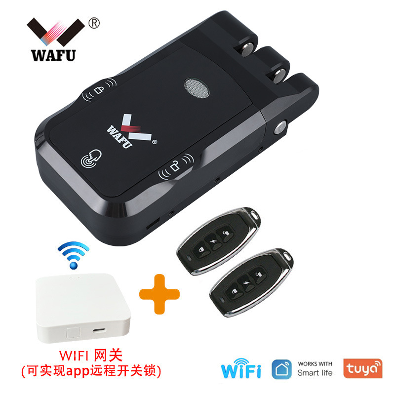 Cerradura de puerta antirrobo con control remoto invisible sin taladro para uso doméstico, con diseño de doble circuito y doble motor, de WAFU para comercio transfronterizo.