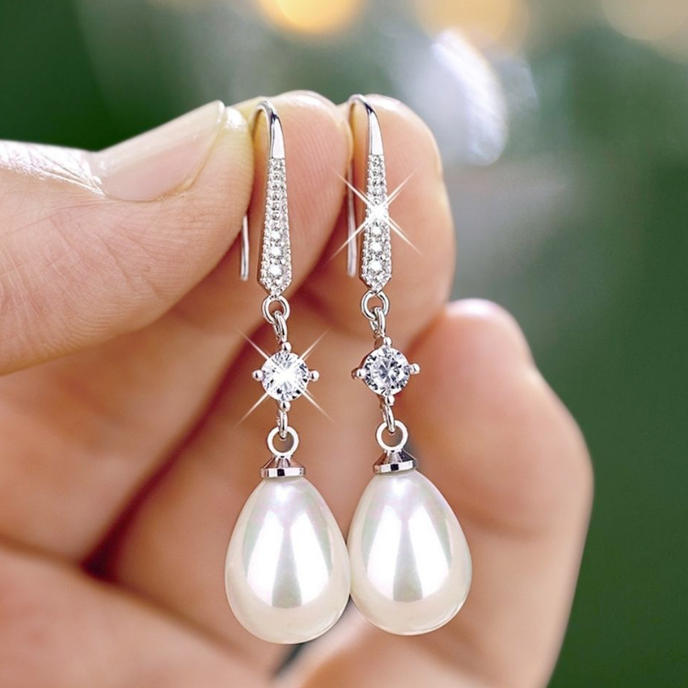 Cao Shi barroco pendientes de perlas artificiales en forma de gota elegantes pendientes de novia de boda festiva con diamantes incrustados para mujeres