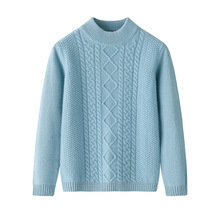 儿童7针绞花半高领女式针织毛衣 男童女童同款纯山羊绒正肩打底衫