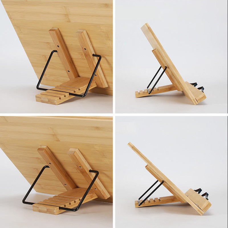 Estante de lectura de bambú ajustable de libro de carteles de lectura de libros de soporte para perezoso soporte de protección de cuello para niños pintura de bambú y madera