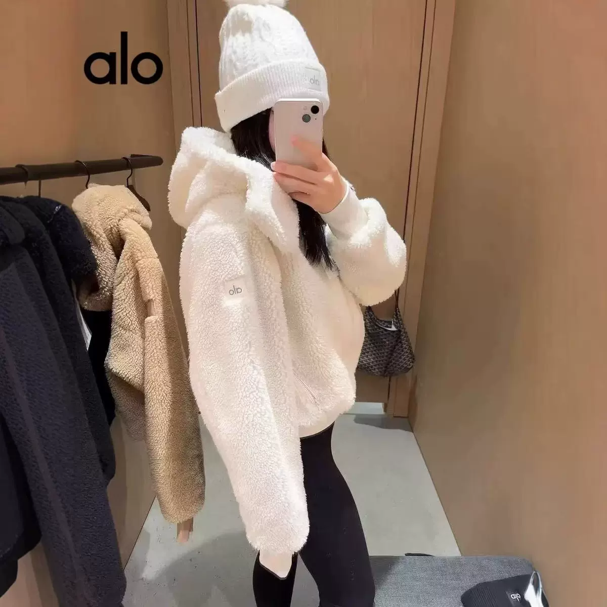 alo秋冬羊羔毛短款夹克外套 jiso同款加厚保暖运动休闲拉链上衣女