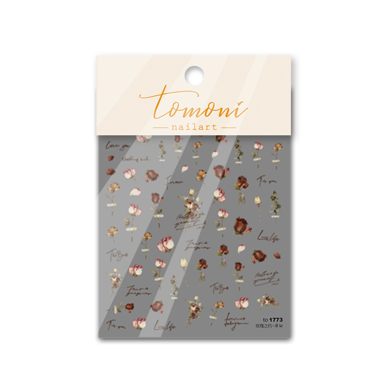 Tomoni ultra-delgada caliente lindo pegatina de uñas acuarela Rosa flor seca floración Rosa seca semi-transparente