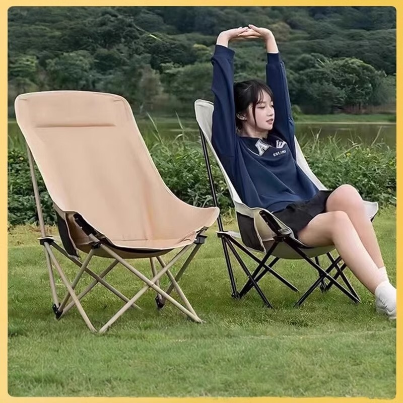 Outdoor Foldableing Chair High Back Moon Chair Camping Style Chair Portable Beach Leisure Lounge Chair Picnic Bench Fishing Maza
